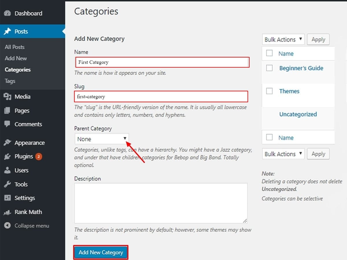 how to add and delete category in wordpress