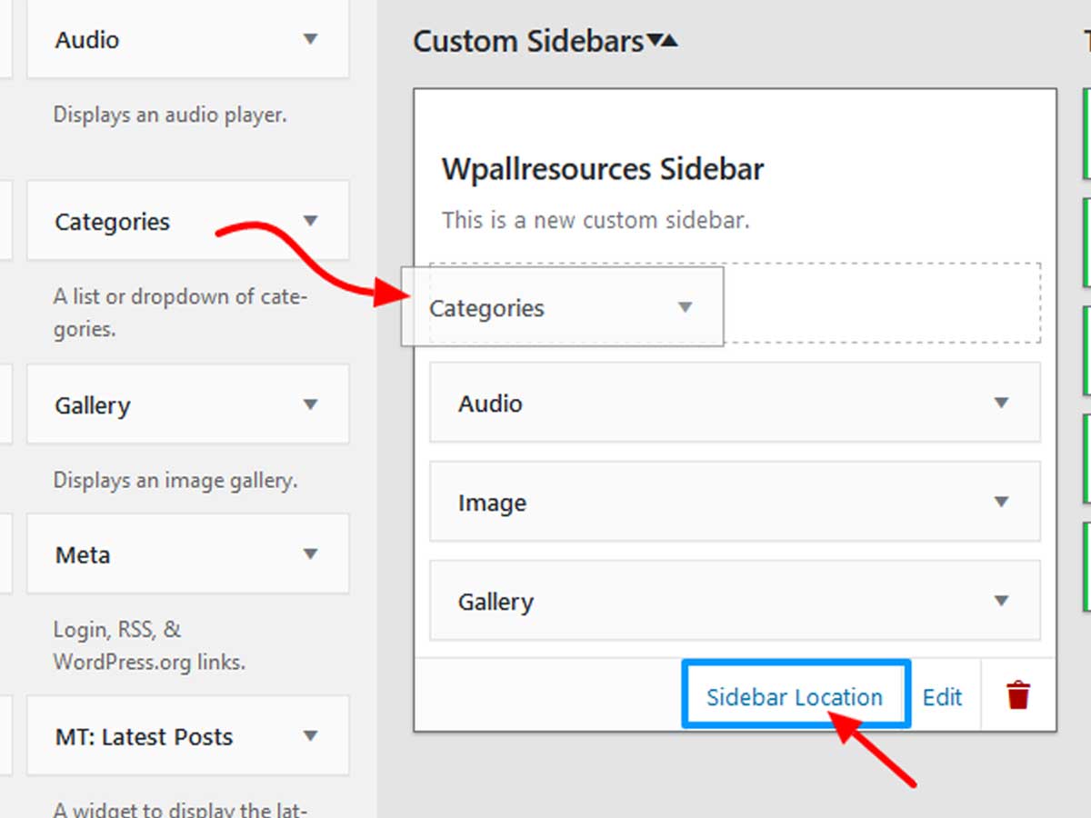 add items to custom sidebar
