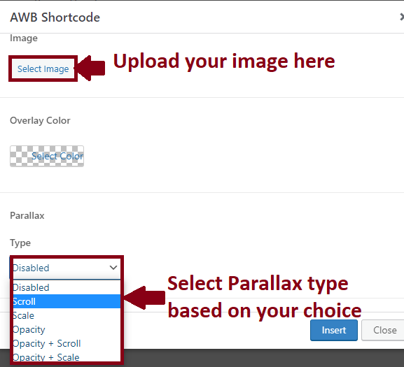 AWB shortcode settings parallax scrolling