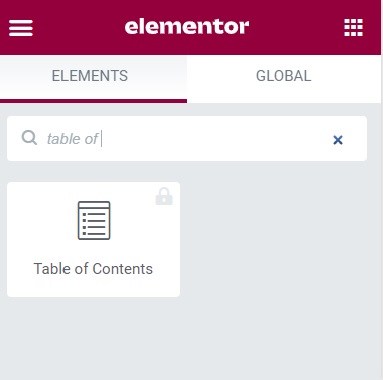 elementor table of content
