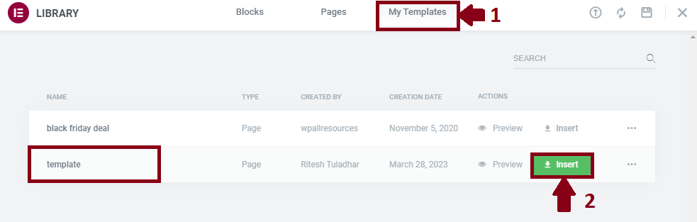 Insert template to duplicate post page in elementor
