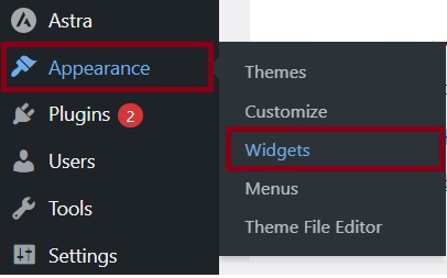 navigate to appearance and widgets wordpress