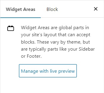 manage live preview widget area toc