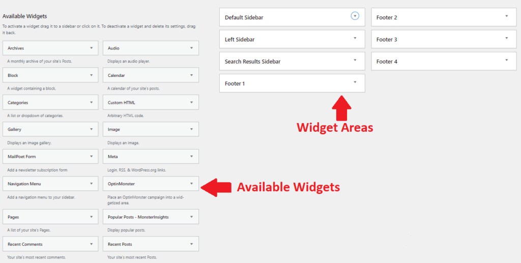 Widget and widget areas in wordpress
