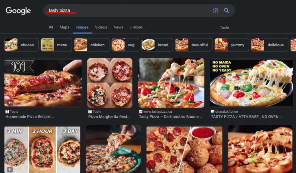 Image Optimization #1: Illustration-of-image-results-for-tasty-pizza